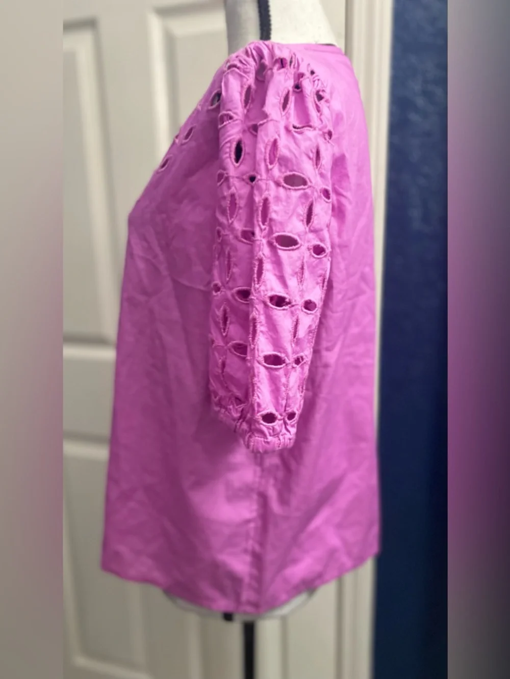 LOFT Pink Eyelet Puff Sleeve Blouse